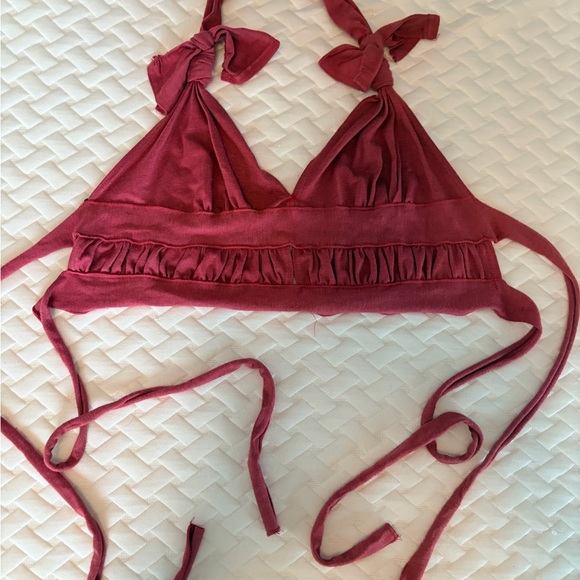 Pink Halter Top with Ruffle Detail - Picture 2 of 7